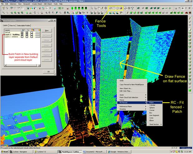 Figure 5: Process of drawing a fence on a flat surface then simply right clicking and selecting Fit Fenced – Patch