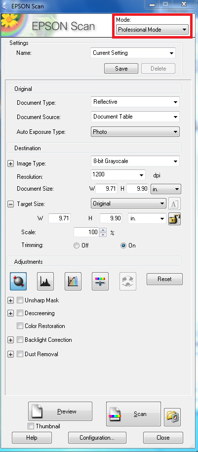 Basic Operation Of The Epson 10000xl Flatbed Scanner With Epson Scan 9955